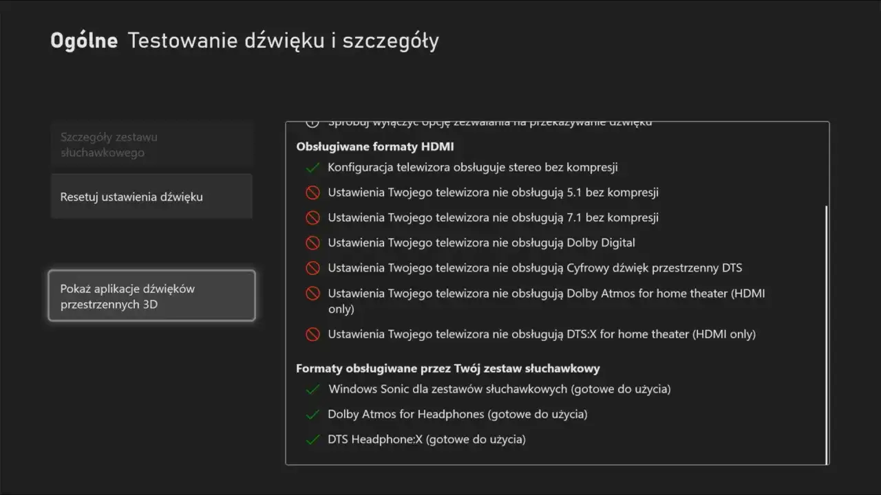 ustawienia dźwięku xbox konsola